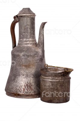 Antique copper jug on the white background