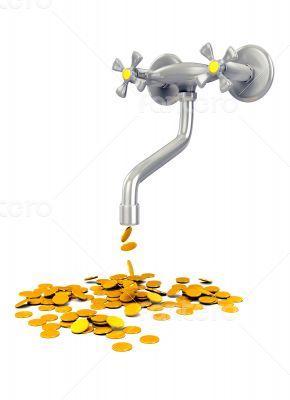 3d concept - tap with gold coins