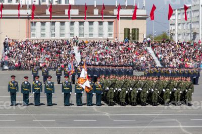 Russian soldiers march at parade on Victory Day