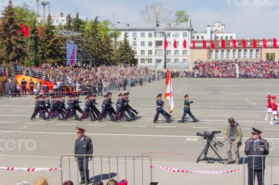 Russian soldiers march at parade on Victory Day