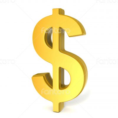 golden shiny dollar symbol isolated on white