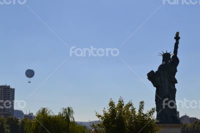 Statue of liberty in Paris observed from a balloon Statue of liberty in Paris observed from a balloon