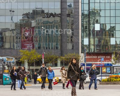  Typical type of modern building. Reflection in a mirror wall