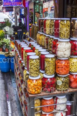 Glass jars with a tinned pickle