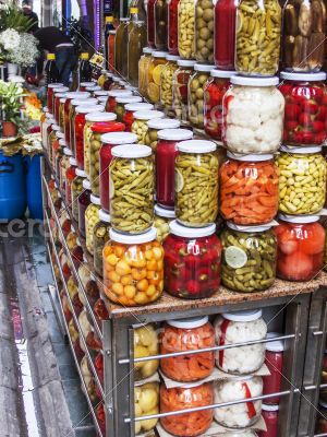 Glass jars with a tinned pickle