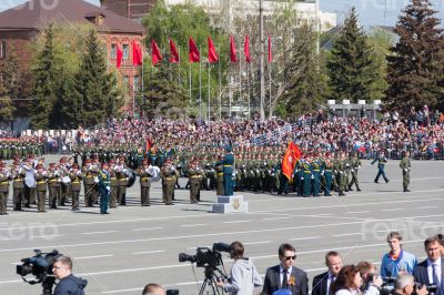 Russian military orchestra march at the parade