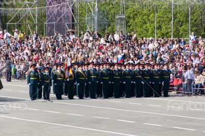 Russian soldiers march at the parade