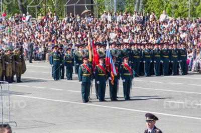 Russian soldiers march at the parade