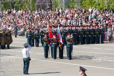 Russian soldiers march at the parade