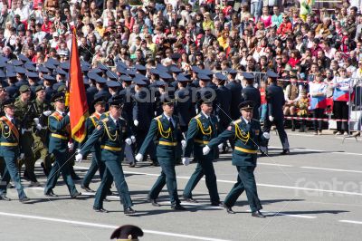 Russian soldiers march at the parade