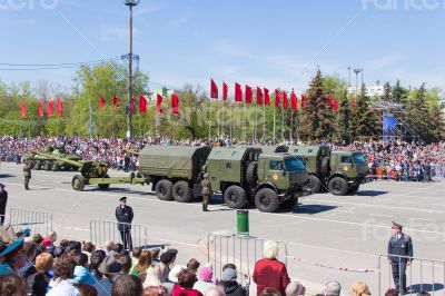 Russian military transport at parade Victory Day