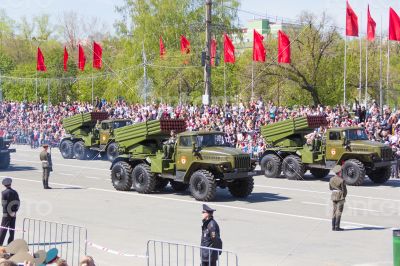 Russian military transport at parade Victory Day