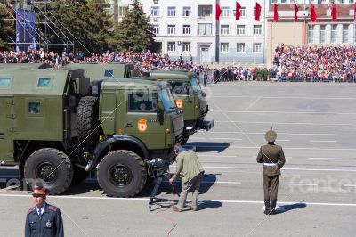 Russian military transport at parade Victory Day