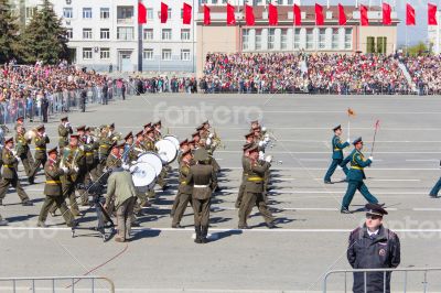 Russian military orchestra march at the parade