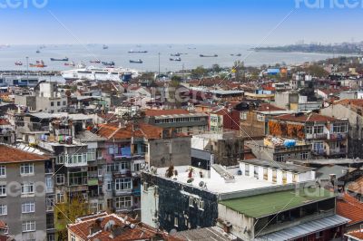 Istanbul, Turkey. A view of houses on the bank of the Bosphorus