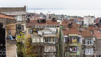 Istanbul, Turkey. A view of houses on the bank of the Bosphorus