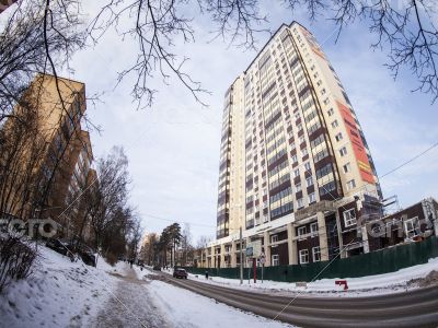 Winter city landscape of by fisheye view