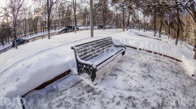 Winter city landscape of by fisheye view