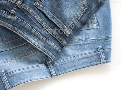 Jeans of indigo color on a show-window of shop