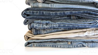 Jeans of indigo color on a show-window of shop