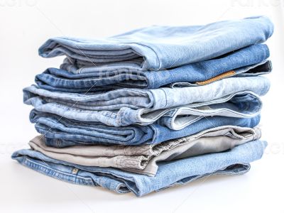 Jeans of indigo color on a show-window of shop