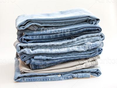 Jeans of indigo color on a show-window of shop