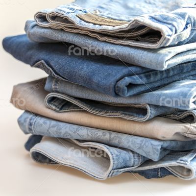 Jeans of indigo color on a show-window of shop