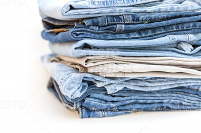 Jeans of indigo color on a show-window of shop