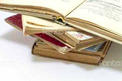 Pile of vintage paper books