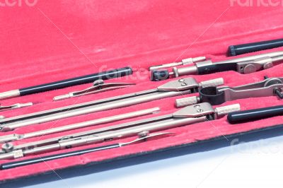 Set of vintage tools for drawing works