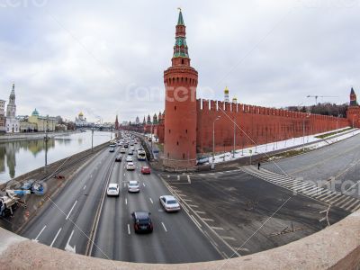 River Moscow in the winter of by fisheye view.