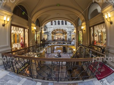 Moscow GUM shop trading floor of by fisheye view