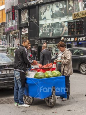 Istanbul, street dealer with the goods cart Istanbul, street dealer with the goods cart
