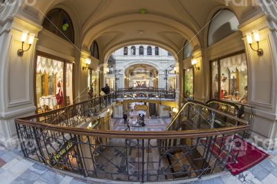 Moscow, Russia,  GUM shop trading floor of by fisheye view