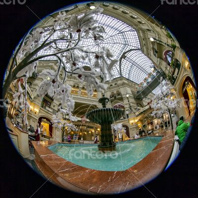 Moscow, Russia,  GUM shop trading floor of by fisheye view