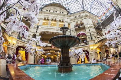 Moscow, Russia, GUM shop trading floor of by fisheye view Moscow, Russia, GUM shop trading floor of by fisheye view