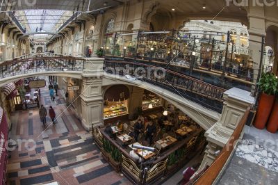 Moscow, Russia,  GUM shop trading floor of by fisheye view