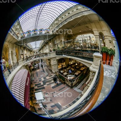 Moscow, Russia,  GUM shop trading floor of by fisheye view