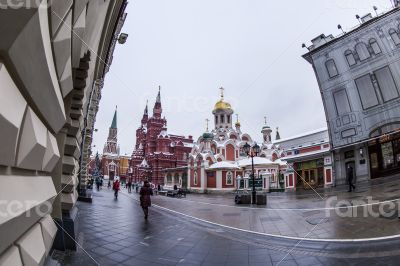 Moscow, Russia. Kazan Cathedral by fisheye