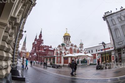 Moscow, Russia. Kazan Cathedral by fisheye