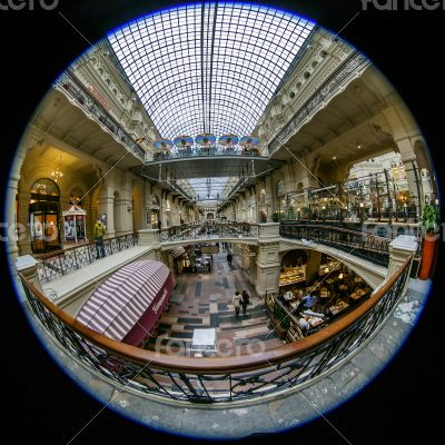 Moscow, Russia,  GUM shop trading floor of by fisheye view