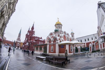 Moscow, Russia. Kazan Cathedral by fisheye