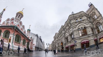 Moscow, Pedestrian zone Nikolskaya Street of by fisheye view