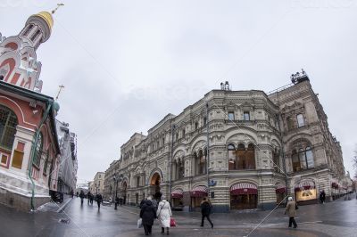 Moscow, Pedestrian zone Nikolskaya Street of by fisheye view
