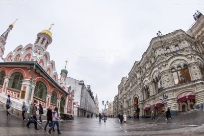 Moscow, Pedestrian zone Nikolskaya Street of by fisheye view