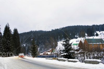 Winter evening mountain plateau landscape (Carpathian, Ukraine)