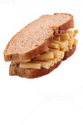 The pasta from bread on the white background The pasta from bread on the white background