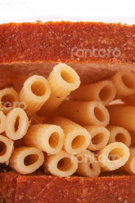 The pasta from bread on the white background The pasta from bread on the white background