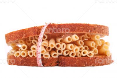 The pasta from bread on the white background The pasta from bread on the white background