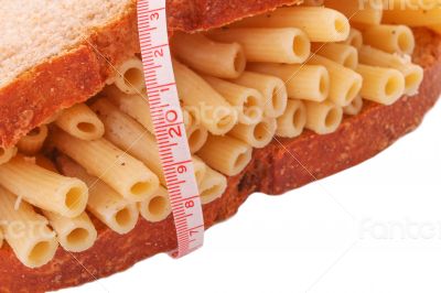 The pasta from bread on the white background The pasta from bread on the white background